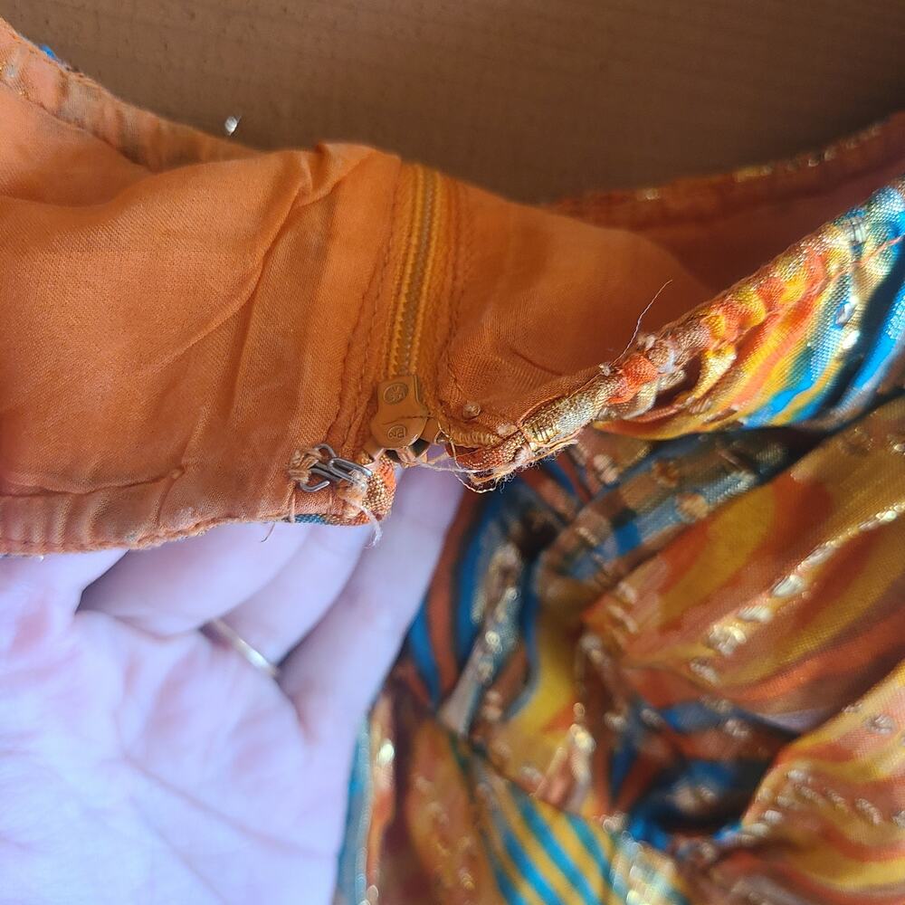 Vintage 70's Handmade Dress Peasant Metallic Psychedelic Empire Puff Sleeve Boho - Picture 6 of 7